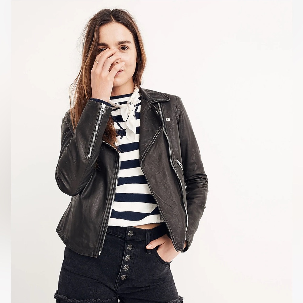 NWT! Madewell Washed Leather Motorcycle Jacket (XS) butter soft leather!!! - Picture 4 of 6